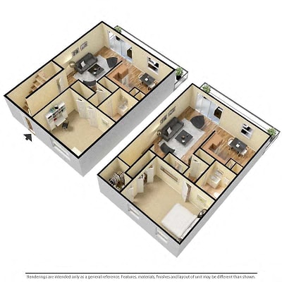 Floor plan for 1 bed, 1 bath, 685 sqft